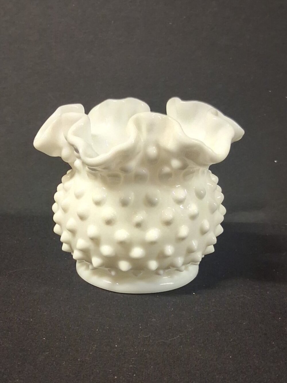 Vintage Fenton Milk Glass White Hobnail Small Ruffled Rose Bowl Vase